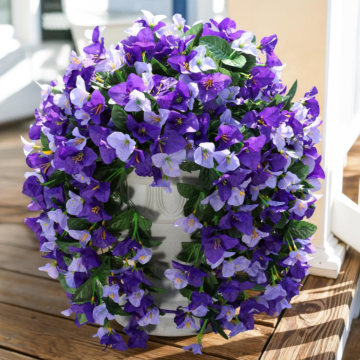 Faux Bougainvillea Artificial Flowers Plants for Outdoors Outside Decoration, 2 Pcs Purple Fake Flowers UV Resistant Look Real Silk Long Trailing Vines for Front Door Porch Planter Urn Patio Garden