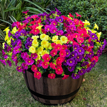 Artificial Faux Flowers for Outdoor 16 Bundles Boxwood Fake Morning Glory for Planter, UV Resistant Fake Flowers for Home Porch Patio Outside（8 Color）