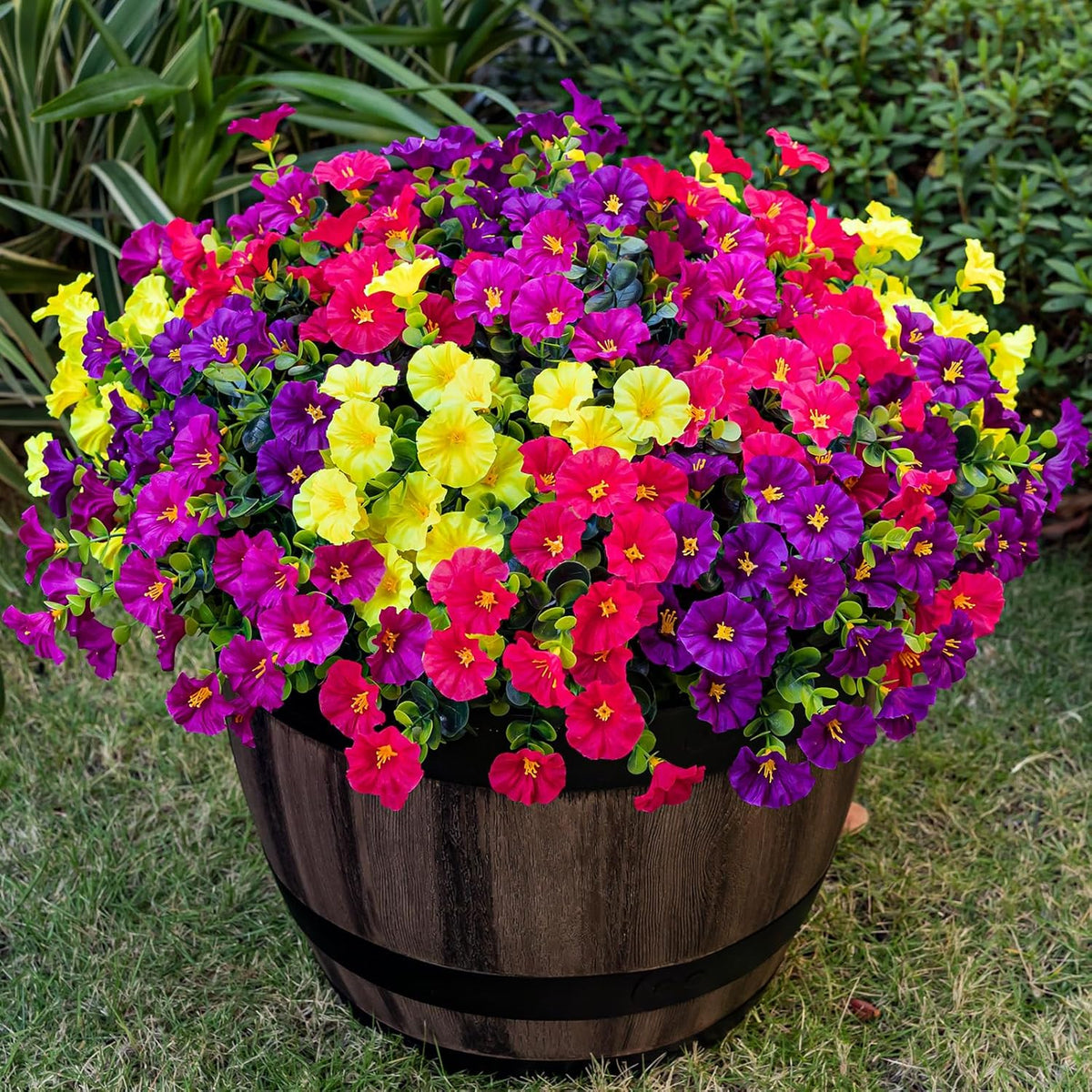 Artificial Faux Flowers for Outdoor 16 Bundles Boxwood Fake Morning Glory for Planter, UV Resistant Fake Flowers for Home Porch Patio Outside（8 Color）