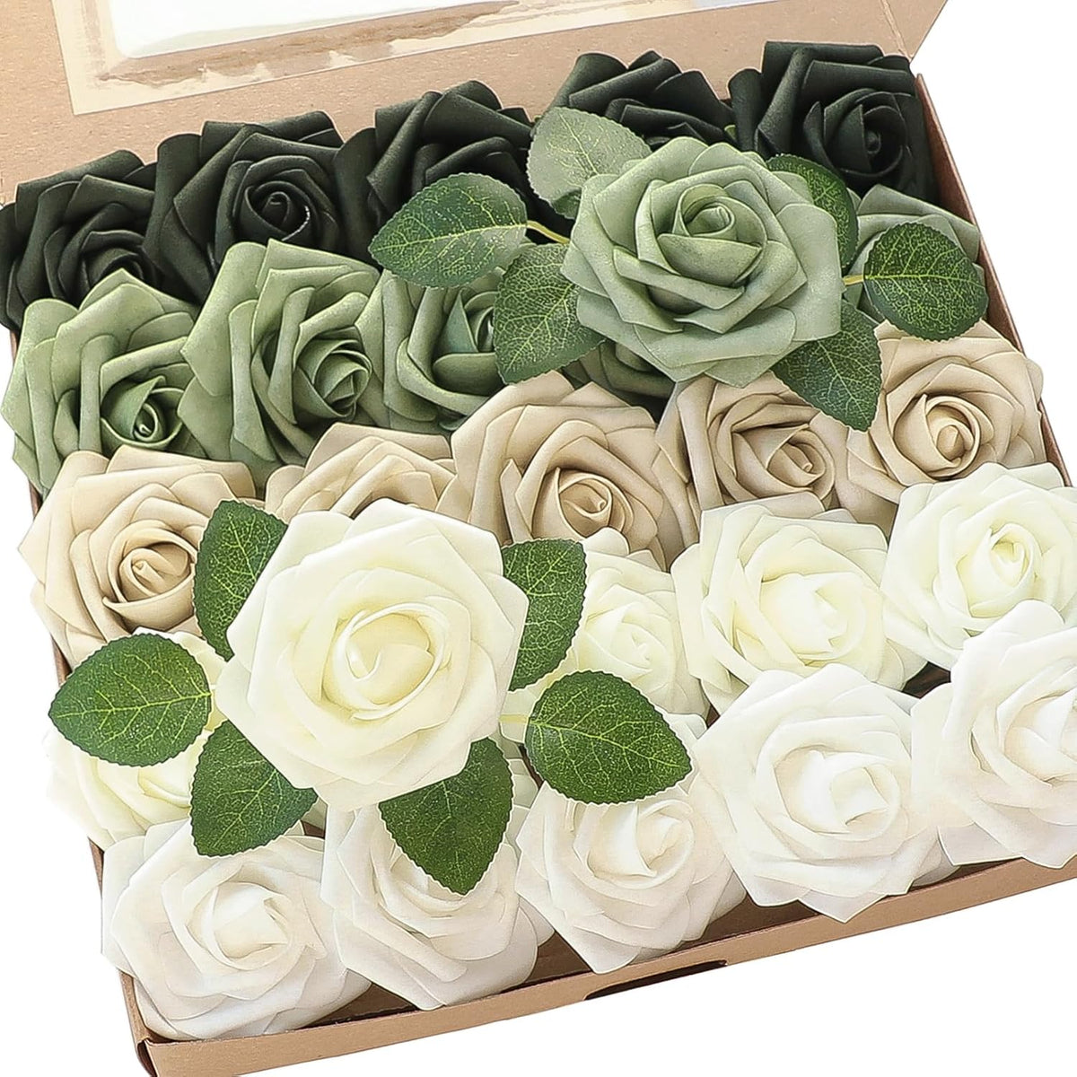 Floroom Artificial Flowers 25 Pcs Real Looking Lavender Purple Ombre Colors Foam Fake Roses with Stems for DIY Wedding Bouquets Bridal Shower Floral Centerpieces Party Tables Home Decorations