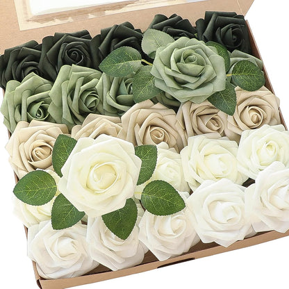 Floroom Artificial Flowers 25 Pcs Real Looking Lavender Purple Ombre Colors Foam Fake Roses with Stems for DIY Wedding Bouquets Bridal Shower Floral Centerpieces Party Tables Home Decorations