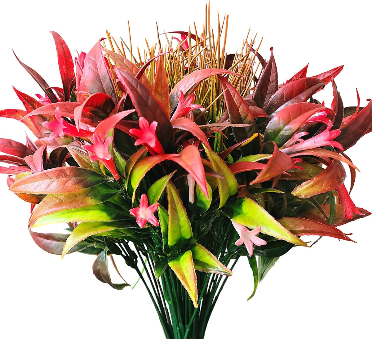 8 Bundles Artificial Plants Bushes Outdoor UV Resistant Fake Flowers Grass Bulk Faux Plastic Greenery for Fall Winter Summer Outside Window Box Planter Front Porch Yard Floral Arrangements