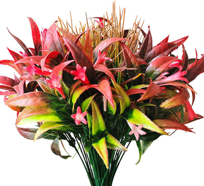 8 Bundles Artificial Plants Bushes Outdoor UV Resistant Fake Flowers Grass Bulk Faux Plastic Greenery for Fall Winter Summer Outside Window Box Planter Front Porch Yard Floral Arrangements