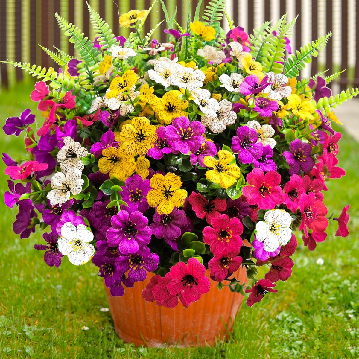 Artificial Fake Flowers for Outdoors, 16 Bundles Artificial Plants Outdoor Faux Plants UV Resistant, Realistic Faux Silk Flower 6 Colors Spring Summer Decor for Porch Outside Planter Window Box