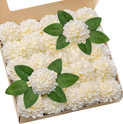 Artificial Flowers, 25 Pcs Realistic Artificial Rose for DIY Wedding Bouquets Centerpieces Arrangements, Sage Green Dahlia Flowers with Stem for Bridal Shower Party Home Decorations