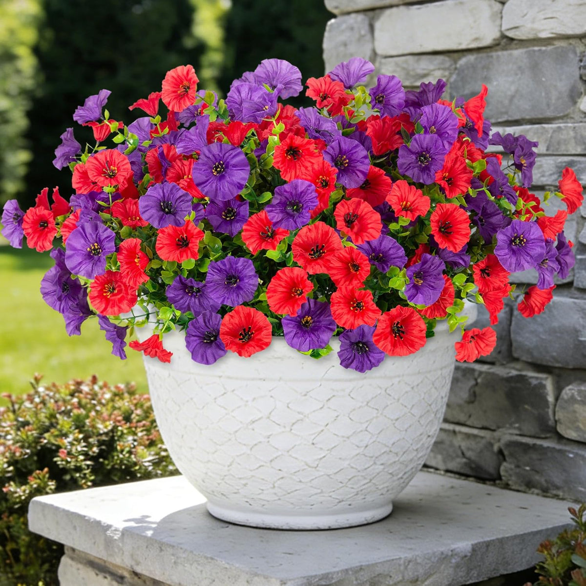 12 Bundles Morning Glory Artificial Flowers for Outdoor Decoration UV Resistant Fake Plastic Plants Artificial Greenery for Indoor Outdoor Garden Patio Window Box Home Decor