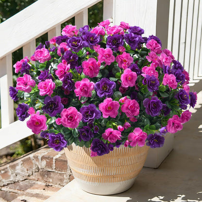 HyeFlora Artificial Fake Flowers Plants for Spring Outdoor Outside Decor, Faux Silk Yellow Camellia UV Resistant Realistic for Planter Front Door Porch Patio Balcony Decoration, 3 Large Bundles