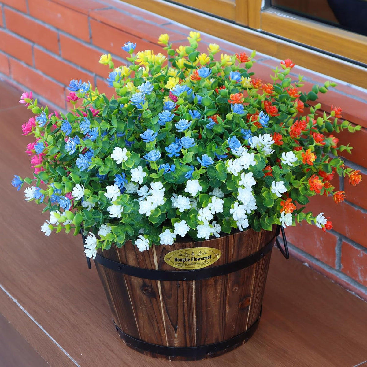 Artificial Flowers for Outdoors, 12 Bundles UV Resistant Realistic Faux Plants for Outside Porch Planter, Spring Summer Home Garden Decoration, Blue