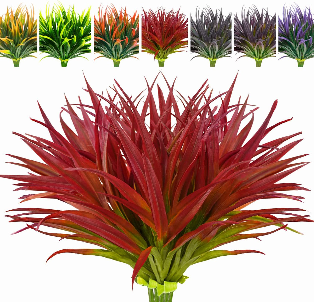 8 Bundles Artificial Plants Bushes Outdoor UV Resistant Fake Flowers Grass Bulk Faux Plastic Greenery for Fall Winter Summer Outside Window Box Planter Front Porch Yard Floral Arrangements