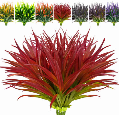 8 Bundles Artificial Plants Bushes Outdoor UV Resistant Fake Flowers Grass Bulk Faux Plastic Greenery for Fall Winter Summer Outside Window Box Planter Front Porch Yard Floral Arrangements