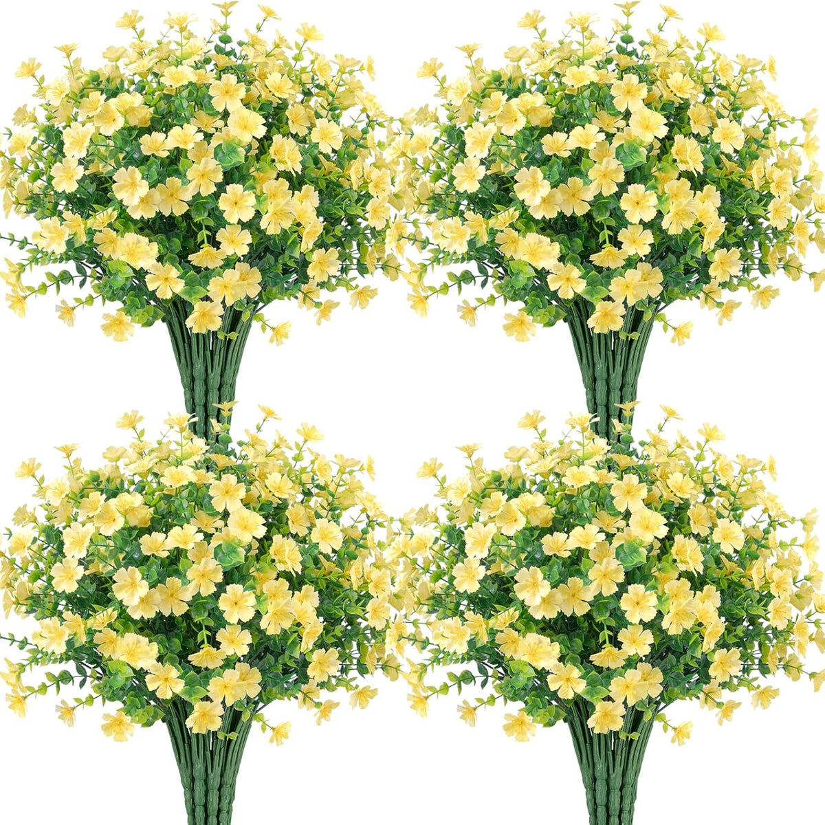 Ouddy Decor 24 Bundles Artificial Silk Flowers for Outdoors, Fake Plants Faux Greenery for Indoor and Outdoor Garden Porch Window Hanging Planter Office Table Home Decor, Yellow