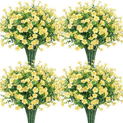 Ouddy Decor 24 Bundles Artificial Silk Flowers for Outdoors, Fake Plants Faux Greenery for Indoor and Outdoor Garden Porch Window Hanging Planter Office Table Home Decor, Yellow
