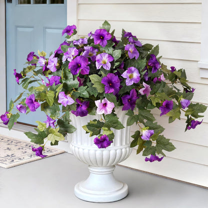 Artificial Petunia Flowers with Hanging Basket for Outdoors, 3 Pcs Fake Hanging Flowers UV Resistant Faux Silk Plants in Basket for Garden Porch Yard Patio Realistic Home Spring Decor(Purple Fuchsia)