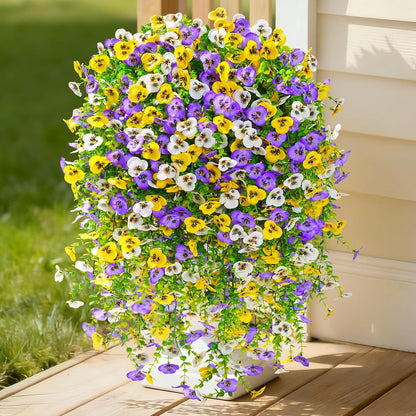 Serwalin Artificial Fake Hanging Flowers for Outdoors Planters, 6 Pcs UV Resistant Faux Pansy Spring Flowers for Outside Porch Patio Garden Window Box (Mixed Colors)