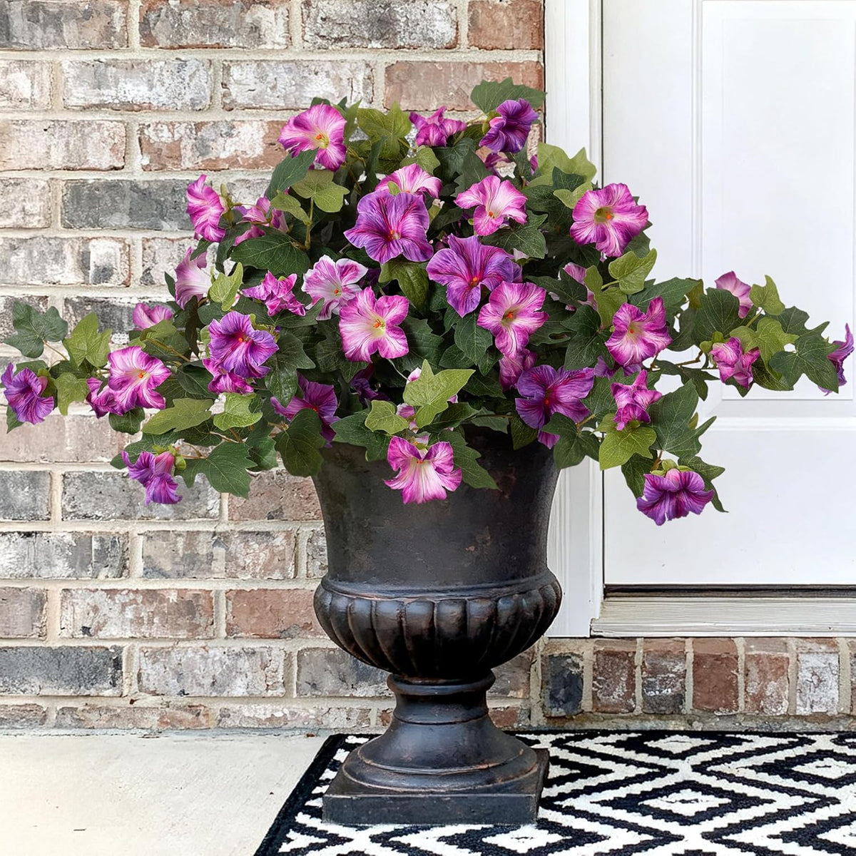 2PCS Artificial Petunia Flowers for Outdoors, Fake Flowers for Outdoor Planters UV Resistant Faux Silk Petunias for Garden Porch Yard Balcony Patio Realistic Home Kitchen Decor(Double Purple)