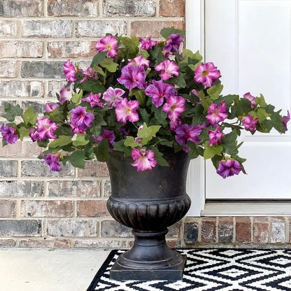 2PCS Artificial Petunia Flowers for Outdoors, Fake Flowers for Outdoor Planters UV Resistant Faux Silk Petunias for Garden Porch Yard Balcony Patio Realistic Home Kitchen Decor(Double Purple)