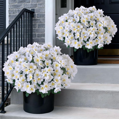 2 Sets of Artificial Camellia Topiary Ball Trees - Fake Flower Potted Plants, UV Resistant Faux Camellia Potted Bushes for Front Door, Farmhouse, Porch, Garden, Outdoor Decoration (White)