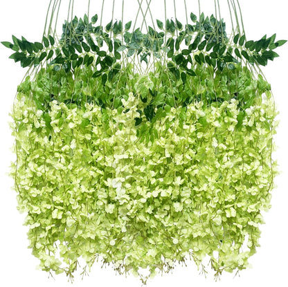 Artificial Wisteria Hanging Flowers-Fake Wisteria Flower Garland Silk Vines Rattan Decor for Home Wedding Arch Wall Garden Greenery Bedroom Outdoor Office Party Decoration (24, Purple)