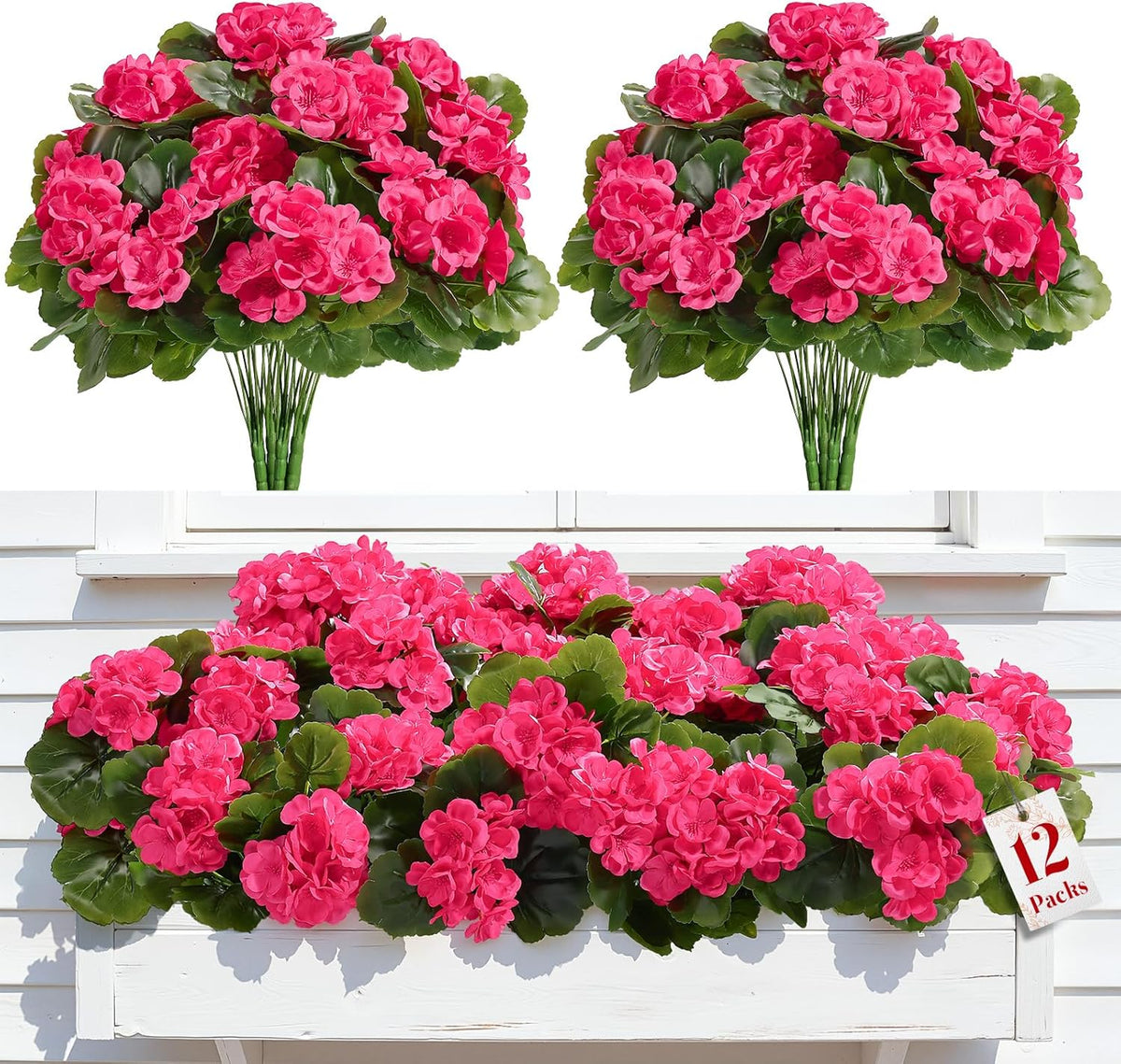 Alupssuc 8 Pcs Artificial Geranium Flowers for Outdoors Decoration Silk Floral, UV Resistant Fake Plants, Faux Flower for Porch Garden Table Centerpieces Home Indoor and Outdoor Spring Decor (8, Red)