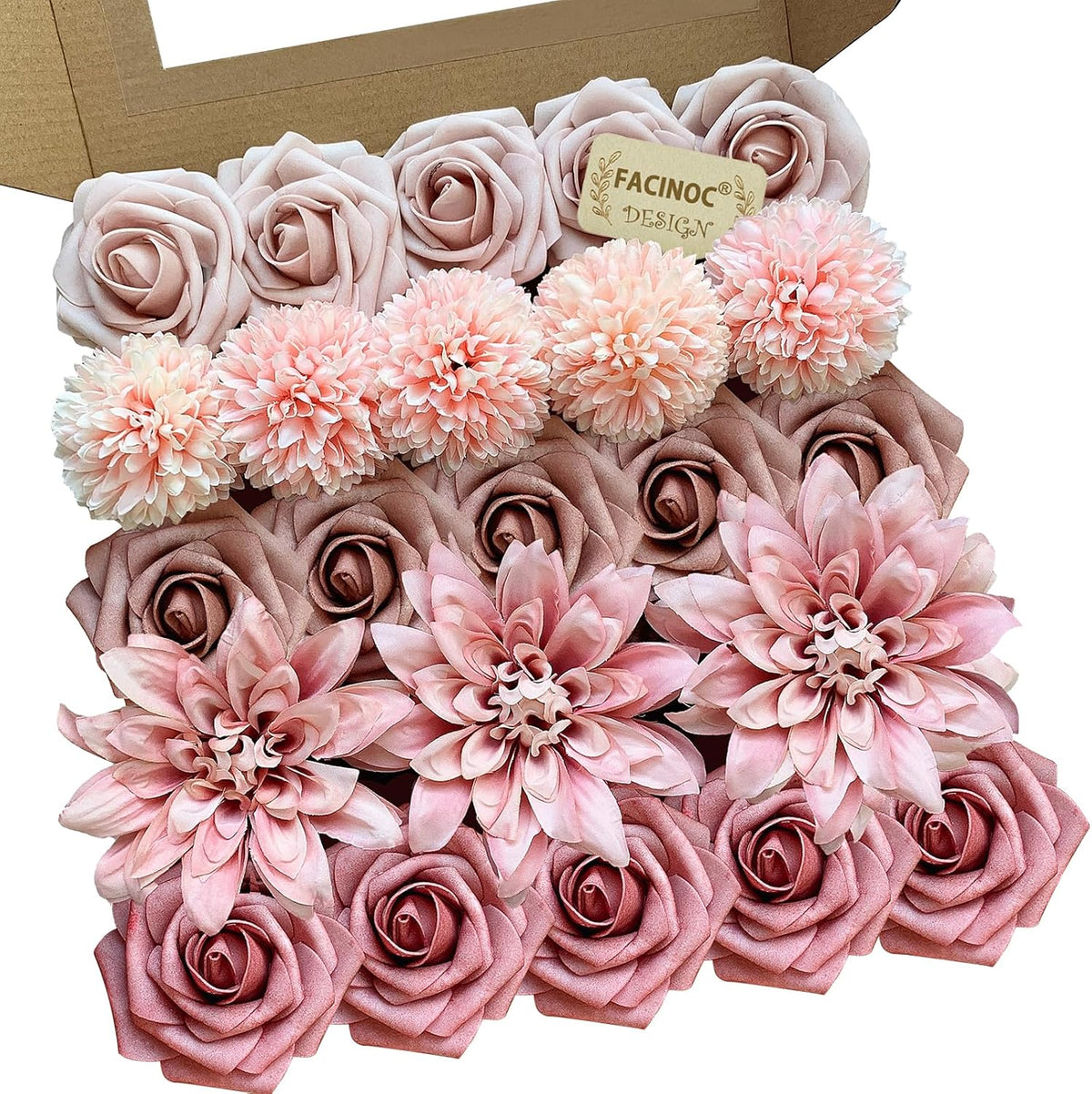 Roses Artificial Flowers Pink Bouquets Box Set for DIY Bridal Wedding Shower Decorations Fake Floral Arrangements for Party Table Centerpieces Home Decor Indoor Outdoor Dusty Blush 19 Pcs