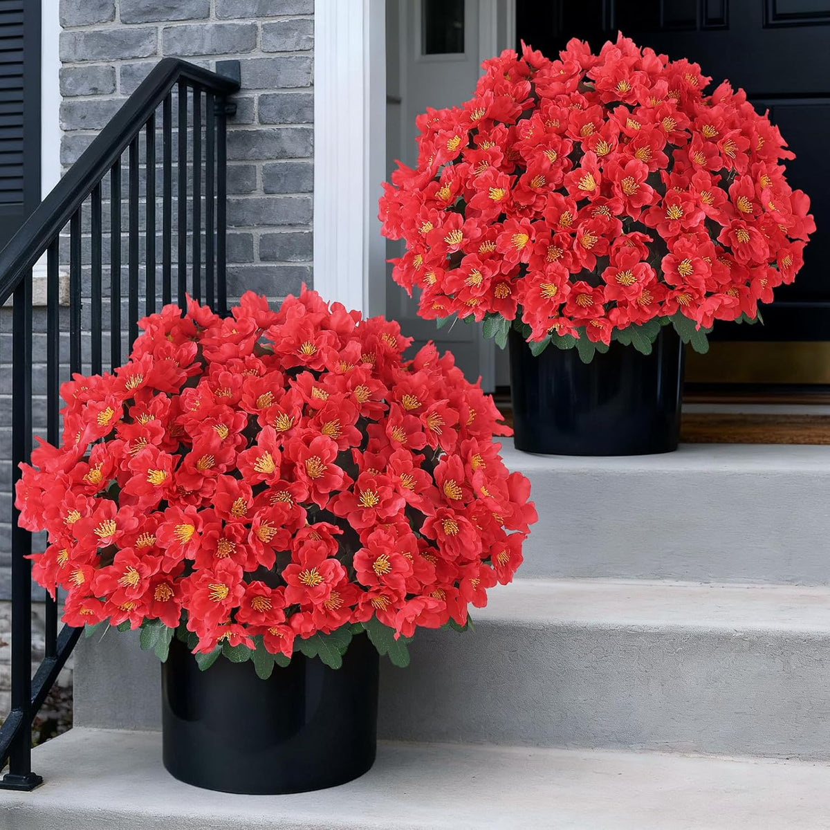 2 Sets of Artificial Camellia Topiary Ball Trees - Fake Flower Potted Plants, UV Resistant Faux Camellia Potted Bushes for Front Door, Farmhouse, Porch, Garden, Outdoor Decoration (White)