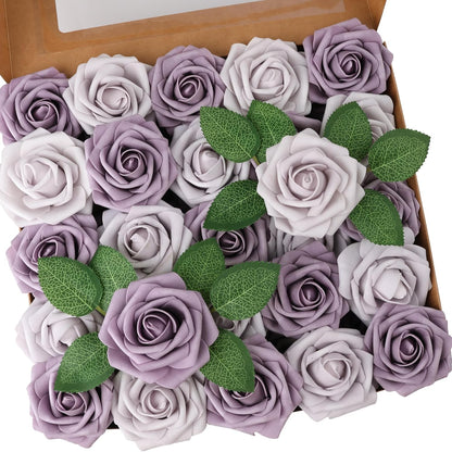 50 Pcs Artificial Flower，Real Touch Foam Roses w/Stem DIY for Wedding Bouquet Centerpieces Party Shower Home Decor-Green boxpack