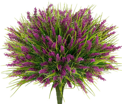 20 Bundles Artificial Plants Outdoor, UV Resistant Fake Flowers， Realistic Faux Lavender Shrubs for Porch Garden Window Box Home Decoration (Purple)
