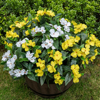 Artificial Fake Flowers for Outdoor Décor 6 Bundles UV Resistant Fake Plants for Planter Faux Impatiens for Home Porch/Garden Stunning（Rose Red）