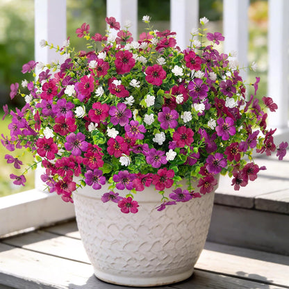 Ammyoo Artificial Fake Plants Flowers for Outdoor Spring Decor, 12 Bundles Faux Silk Mums for Planter Pot Colorful UV Resistant Look Real for Front Door Porch Patio Outside Yard(Purple Pink)