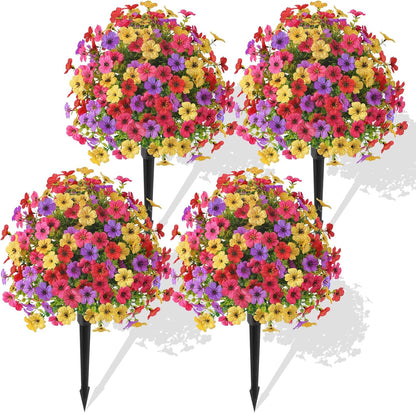 Alupssuc 2Pcs 20" Artificial Topiary Ball Flowers For Outdoors Planters, Spring Decoration with Spike, UV Resistant Faux Summer Plants, Fake Bushes Indoor Decor, Mix 4 Colors for Garden, Porch & Patio