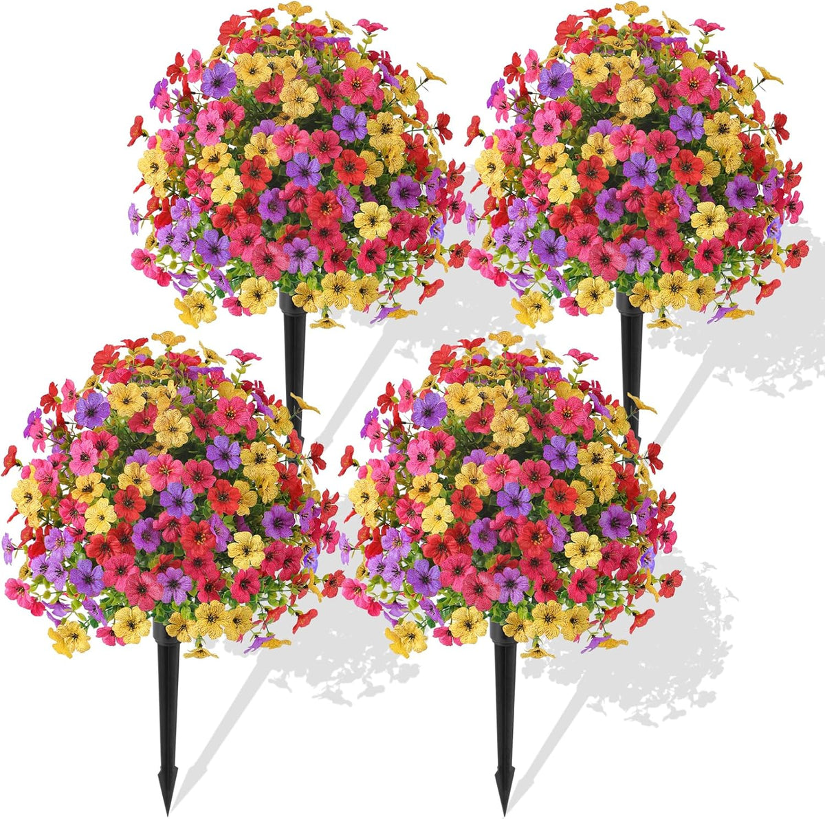 Alupssuc 2Pcs 20" Artificial Topiary Ball Flowers For Outdoors Planters, Spring Decoration with Spike, UV Resistant Faux Summer Plants, Fake Bushes Indoor Decor, Mix 4 Colors for Garden, Porch & Patio