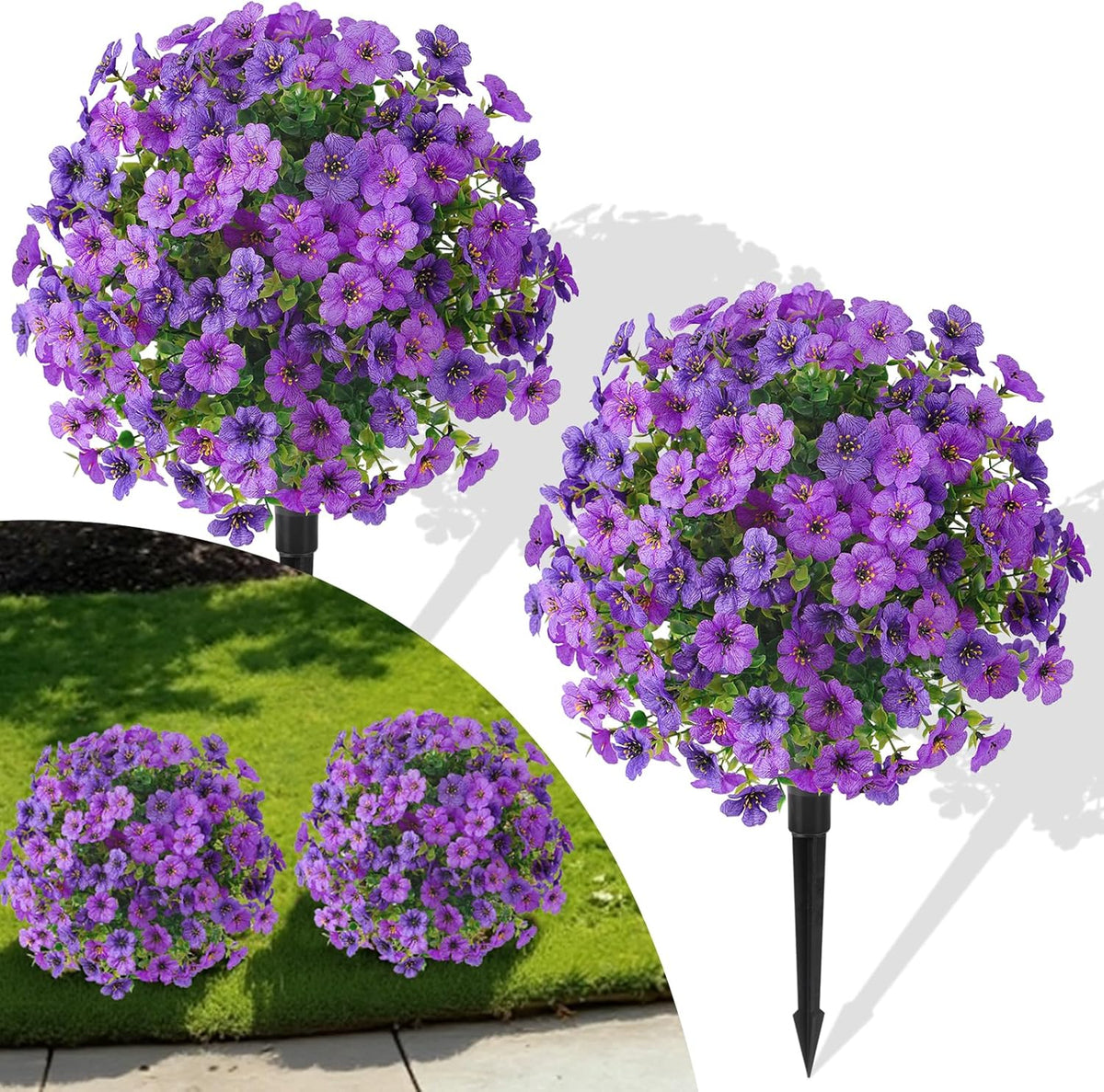 Alupssuc 2Pcs 20" Artificial Topiary Ball Flowers For Outdoors Planters, Spring Decoration with Spike, UV Resistant Faux Summer Plants, Fake Bushes Indoor Decor, Mix 4 Colors for Garden, Porch & Patio