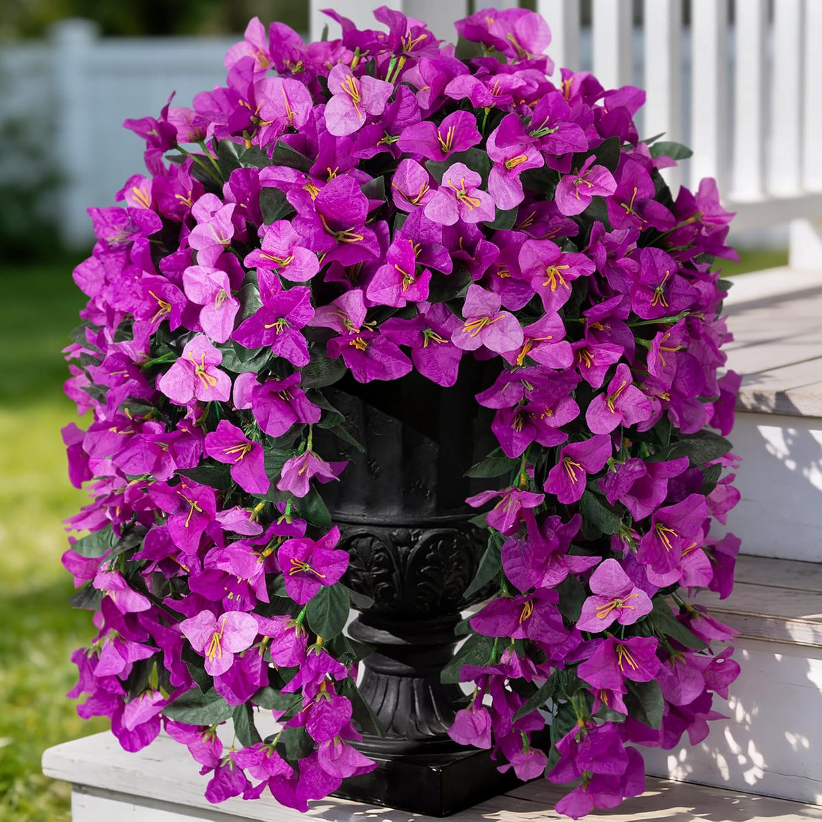 Fake Bougainvillea Artificial Flowers for Outdoors Decoration 2 Pcs Faux Hanging Flowers Plants for Outdoor Planters UV Resistant Silk Bougainvillea Vines for Front Door Porch Urn Patio Garden