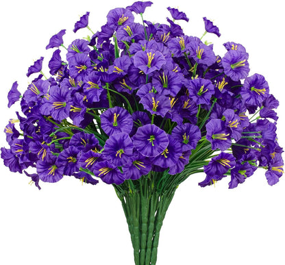 15 Bundles Artificial Flowers UV Resistant Outdoor Plants No Fade Faux Plastic Shrubs Fake Silk Flowers Window Box Garden Porch Home Decoration(Purple)