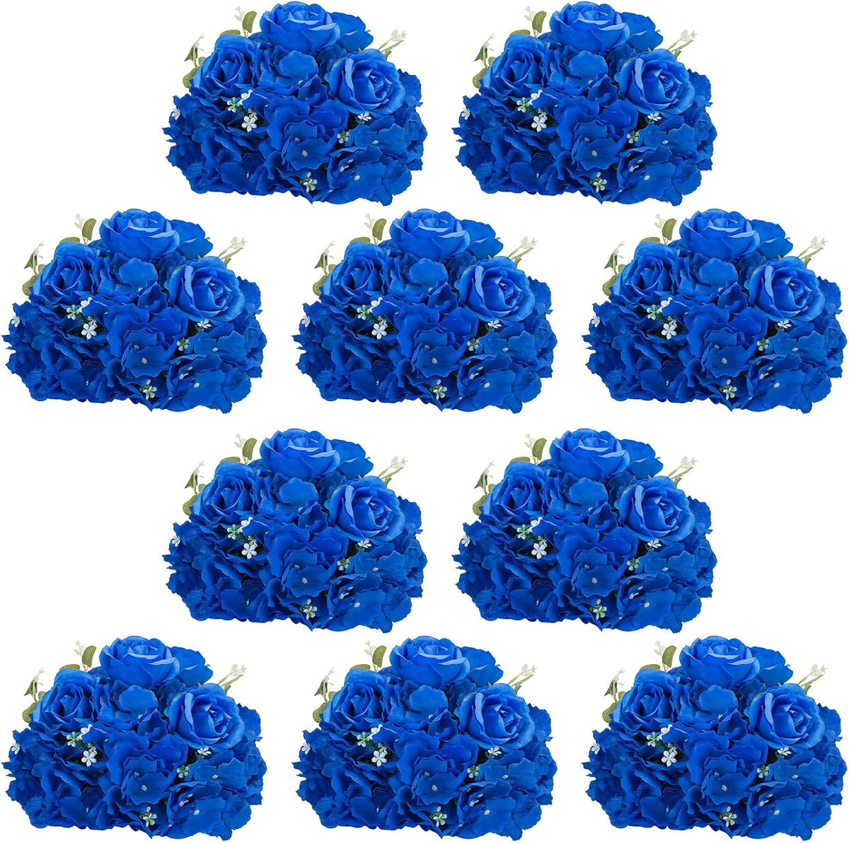 NUPTIO Artificial Flower Centrepieces for Tables - 2 Pcs Large Fake Flowers Roses Balls 15.7 inch Diam - Royal Blue Silk Faux Rose Arrangement Bouquet for Wedding Party Centerpiece Table Decorations