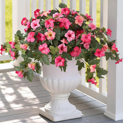 Artificial Fake Flowers Plants for Outdoor Decoration, 2PCS Faux Petunias Silk Flower UV Resistant No Fade for Home Outside Garden Balcony Yard Porch Realistic Indoor Decor (Purple White)
