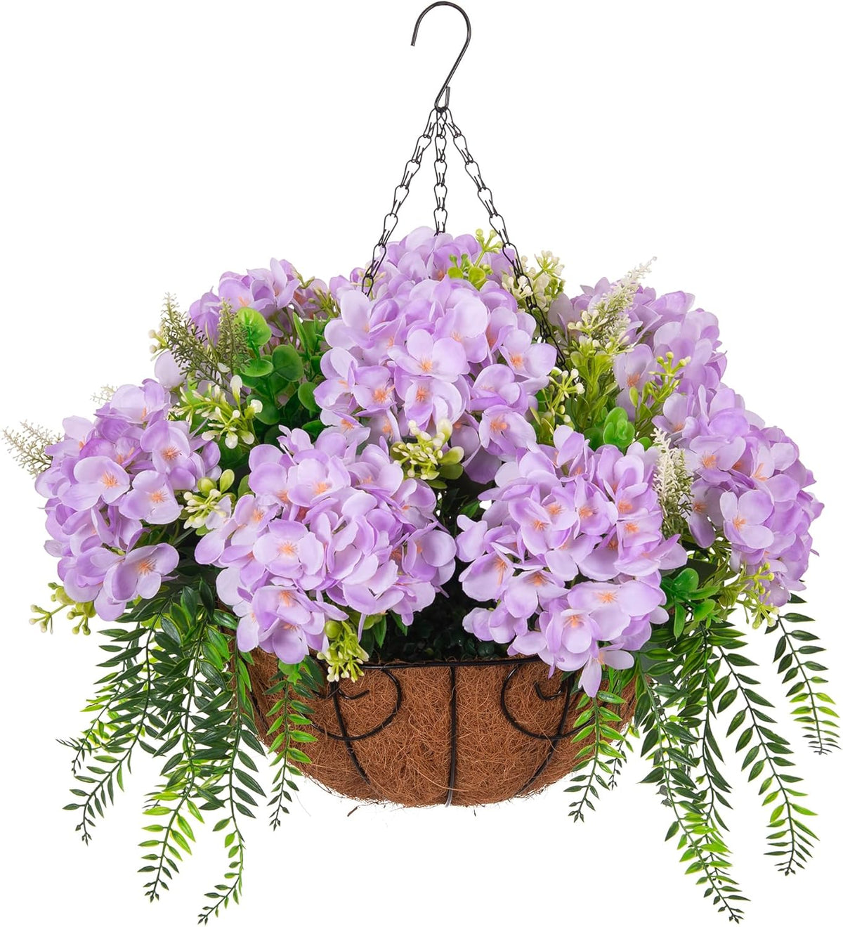 Artificial Hanging Hydrangea Flowers with Basket for Outdoor Spring Decoration, Fake Silk Hydrangea Flower Outdoor Indoor Arrangements, Fake Hanging Plants for Balcony Garden Yard Decor(Blue)