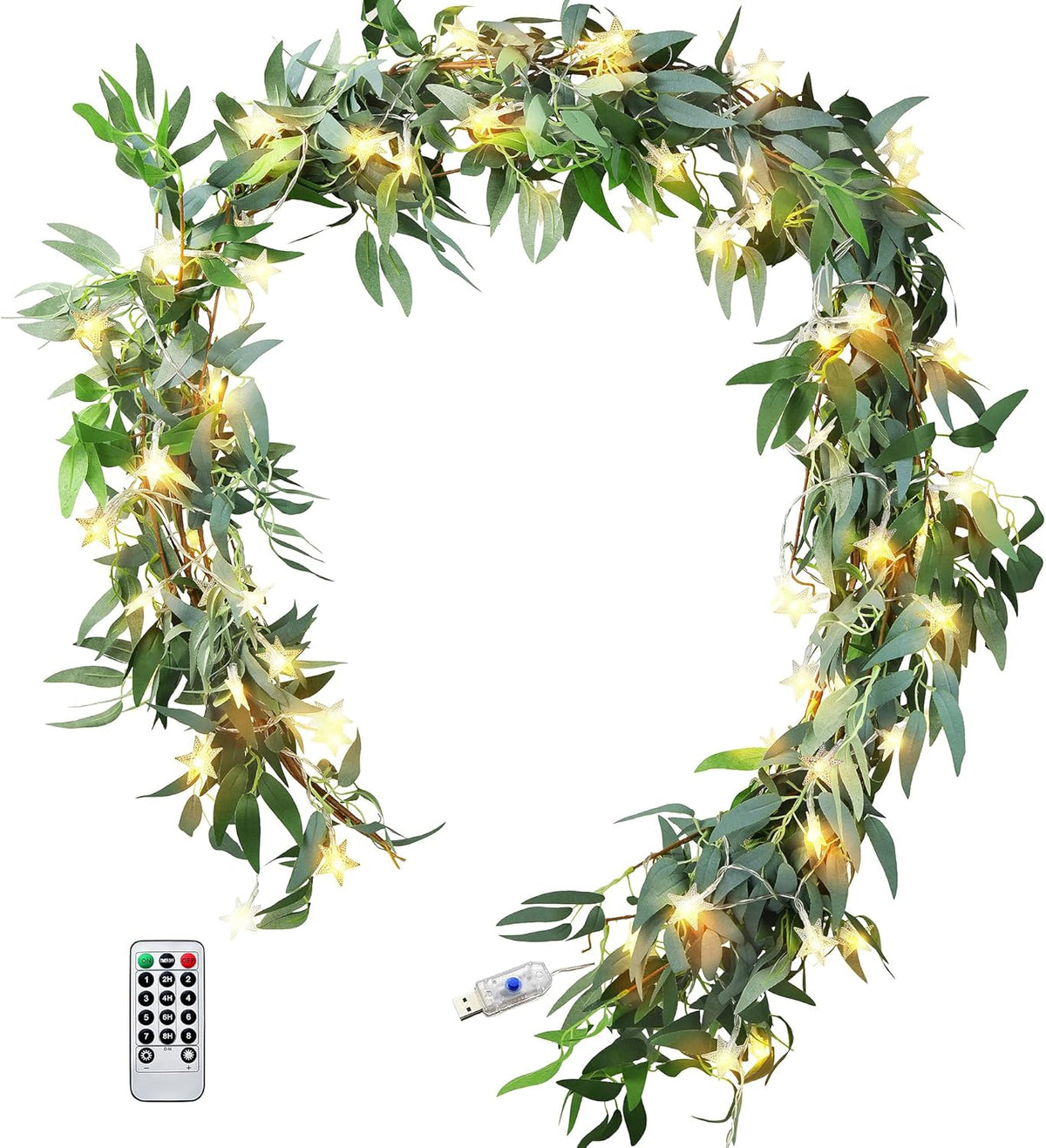 FiveSeasonStuff Artificial Natural Green Willow Garlands, Bendable Greenery Vine Leaves for Wedding Home Decoration (2 Pcs, 11.8 feet)