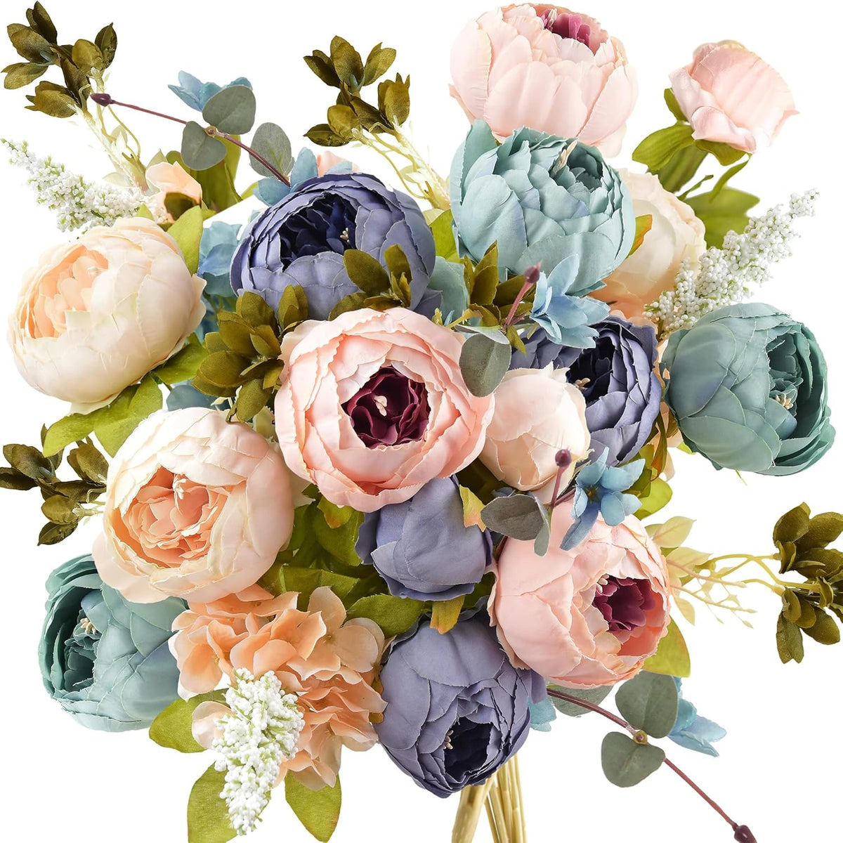 FiveSeasonStuff Artificial Peonies Bouquet – Set of 2 Whimsical Lavender Bliss Silk Flowers, Purple and White Blooms, Multiple Stems per Main Stem, for Weddings, Home Decor, DIY Floral Arrangements