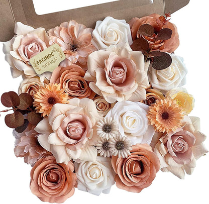 Roses Artificial Flowers Pink Bouquets Box Set for DIY Bridal Wedding Shower Decorations Fake Floral Arrangements for Party Table Centerpieces Home Decor Indoor Outdoor Dusty Blush 19 Pcs