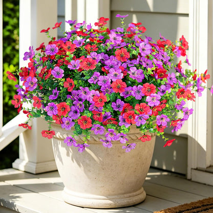 Ammyoo Artificial Fake Plants Flowers for Outdoor Spring Decor, 12 Bundles Faux Silk Mums for Planter Pot Colorful UV Resistant Look Real for Front Door Porch Patio Outside Yard(Purple Pink)