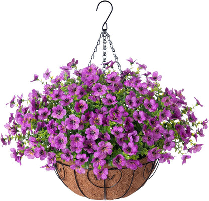 Artificial Faux Hanging Plants Flowers Basket for Spring Outdoor Decoration, Fake Silk Daisy UV Resistant Look Real with Eucalyptus Leaves Summer Outside Decor for Home Patio Garden