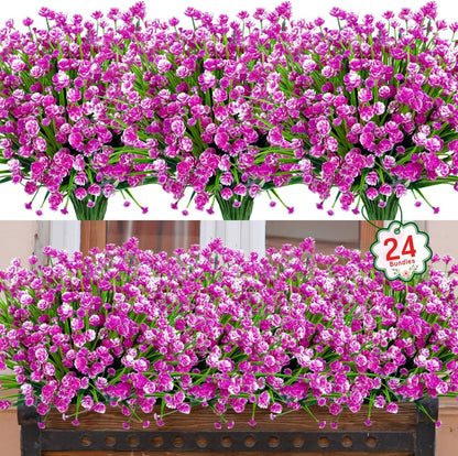 Ouddy Decor 12 Bundles Artificial Flowers for Outdoors UV Resistant Fake Plastic Plants Faux Boston Fern Greenery Stems for Spring Summer Indoor Garden Patio Window Box Kitchen Home Decor, Mixedcolor