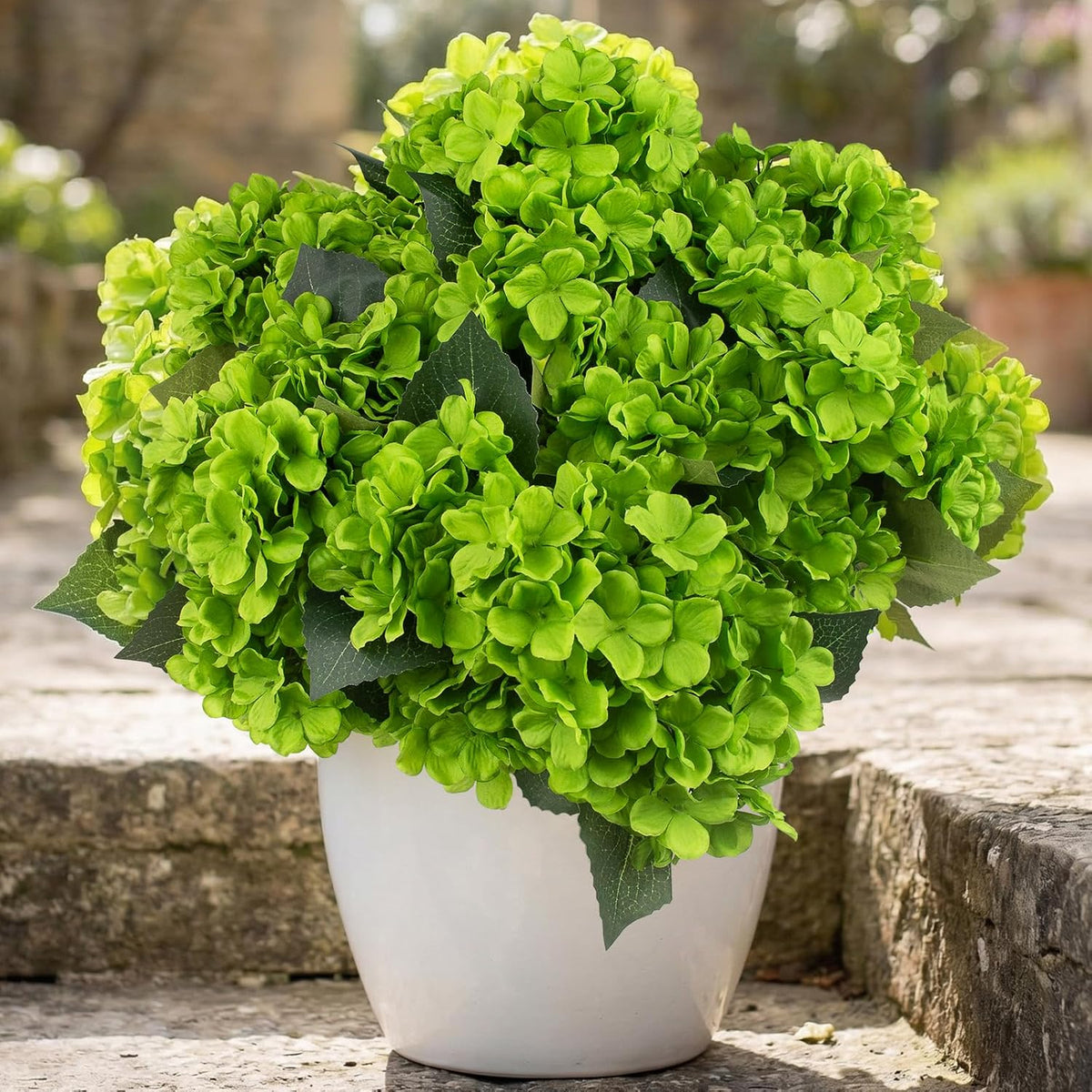 Daynight 4 Pcs Hydrangea Artificial Flowers Outdoor Silk Bouquets, UV Resistant Faux Hydrangeas Flowers for Table Vase Centerpieces Outside Party Wedding Baby Shower Home Outdoor Decor (4, White)