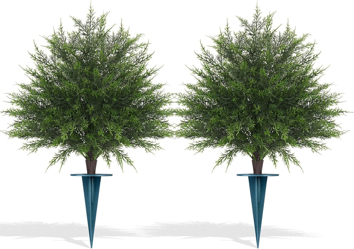 Artificial Boxwood Topiary Ball with Lavender, Set of 2 Artificial Shrub Bushes with Ground Spike, UV Resistant Fake Evergreen Plant Tree for Porch Outdoor Planters Indoor Valentine's Day