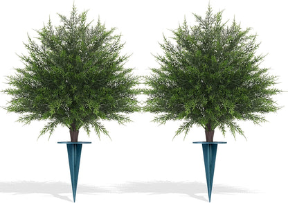 Artificial Boxwood Topiary Ball with Lavender, Set of 2 Artificial Shrub Bushes with Ground Spike, UV Resistant Fake Evergreen Plant Tree for Porch Outdoor Planters Indoor Valentine's Day