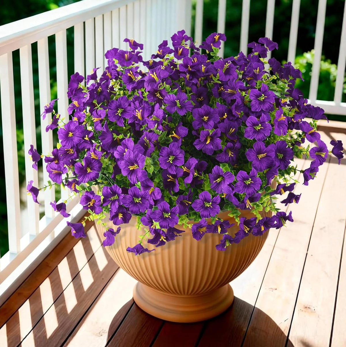 INQCMY Artificial Fake Petunia Flowers for Outdoors Spring Decoration, 12 Bundles Faux Plants Outdoor UV Resistant Realistic Silk Flower for Outside Planters Patio Porch Yard Window Box