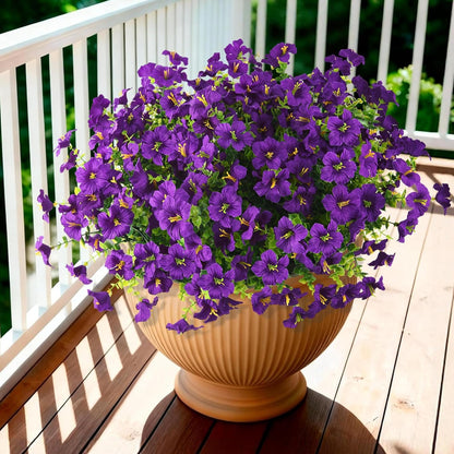 INQCMY Artificial Fake Petunia Flowers for Outdoors Spring Decoration, 12 Bundles Faux Plants Outdoor UV Resistant Realistic Silk Flower for Outside Planters Patio Porch Yard Window Box