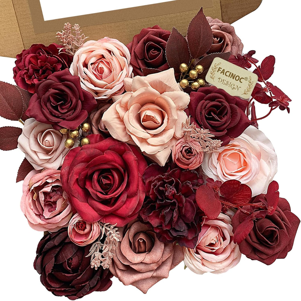 Roses Artificial Flowers Pink Bouquets Box Set for DIY Bridal Wedding Shower Decorations Fake Floral Arrangements for Party Table Centerpieces Home Decor Indoor Outdoor Dusty Blush 19 Pcs