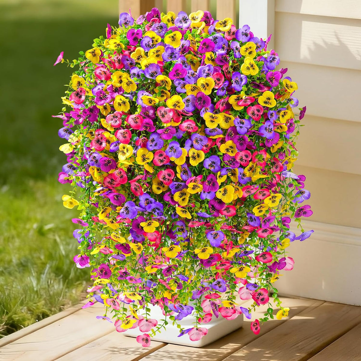 Serwalin Artificial Fake Hanging Flowers for Outdoors Planters, 6 Pcs UV Resistant Faux Pansy Spring Flowers for Outside Porch Patio Garden Window Box (Mixed Colors)